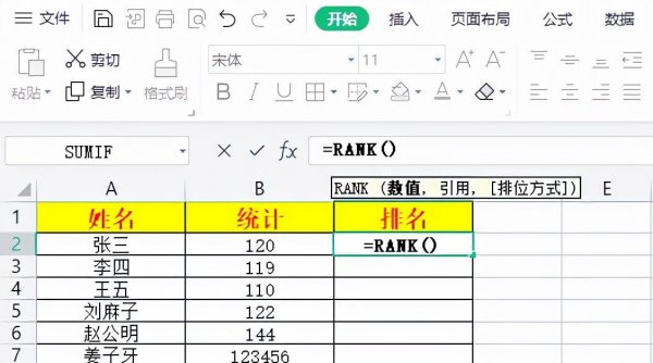 用rank函数排名方法