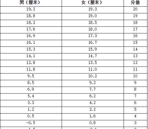 中考体育考试项目评分标准