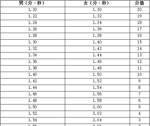 中考体育考试项目评分标准