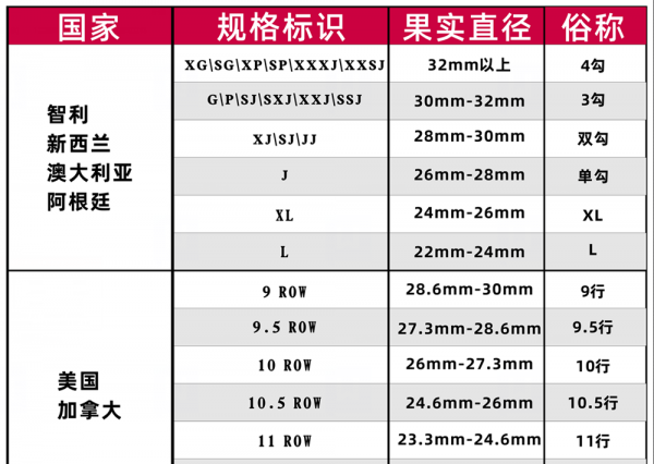 车厘子等级划分图解