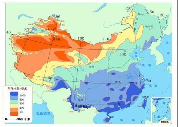 400毫米等降水量线分界线地理意义，经过哪些山脉