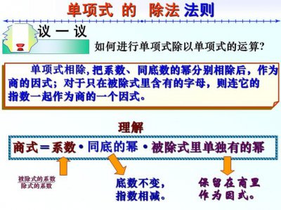 单项式除以单项式的概念 单项式除以单项式的法则用字母表示